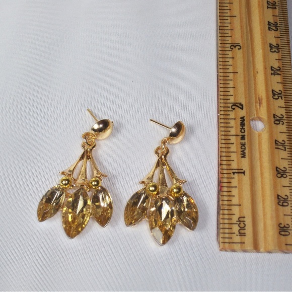 Champagne Rhinestone Necklace Set (BRIDAL, WEDDING, PROM, QUINCEÑERA, PAGENT) - Picture 6 of 9